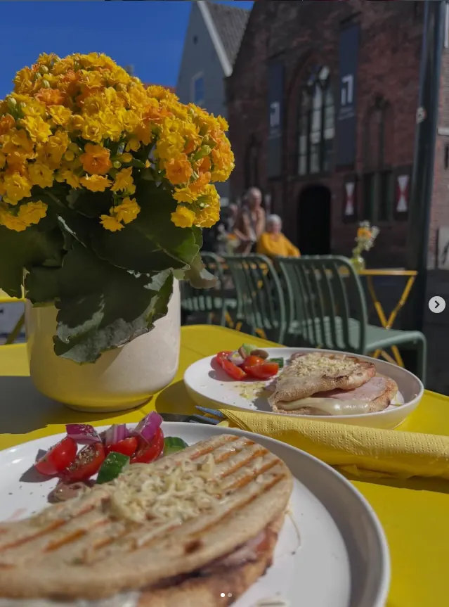 Pita met bloemen op het terras